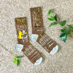 A Boy and his Dog Brown Yellow Socks Women's Men's Unisex Crew Height Funny Cute